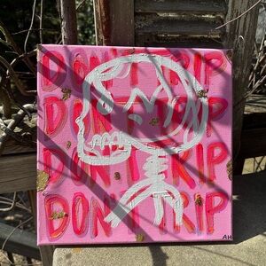 Pink Canvas Art with Skeleton Design